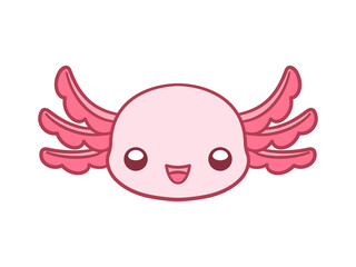 Happy axolotl head cartoon vector illustration. Cute underwater aquatic animal design for kids, clip art, pattern, print, etc. Simple flat style with outline.