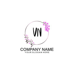 Initial VN Handwriting, Wedding Monogram Logo Design, Modern Minimalistic and Floral templates for Invitation cards