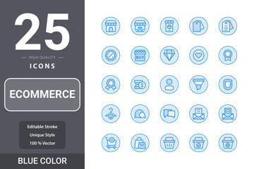 Ecommerce icon pack for your web site design, logo, app, UI. Ecommerce icon blue color design. Vector graphics illustration and editable stroke. EPS 10.