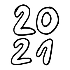 Hand drawn 2021 year number. Handwritten isolated lettering text. Design element for New Year banner, poster, invitation, greeting card.