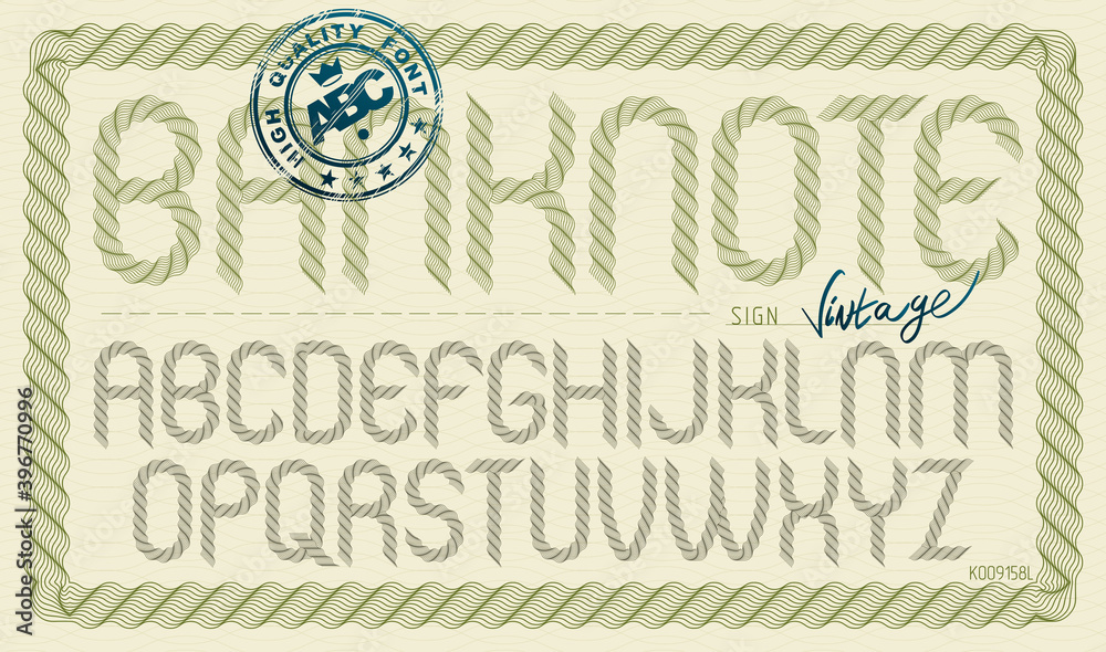 Poster set of vector rounded upper case alphabet letters isolated created using guilloche pattern, micropri