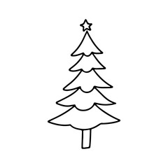 Hand drawn doodle Christmas Tree isolated on white background. Vector outline illustration. Design for holiday cards, backgrounds, ornaments, decoration, banner, flyer
