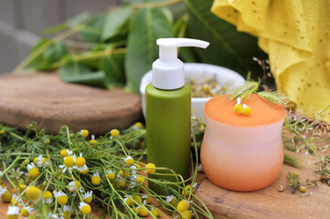 Care products with camomile flowers