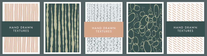 Set of abstract backgrounds and hand drawn textures. Vector illustration.