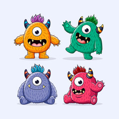 Set of cute monsters character illustration