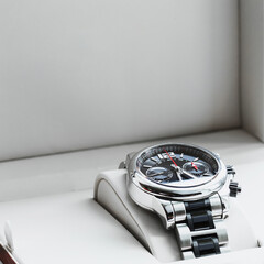 Male mechanical watch with a chronometer with a metal bracelet in a gift box - an expensive gift...