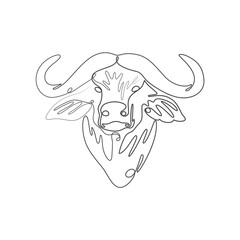 One single line drawing of strong buffalo head for company logo identity. Trendy continuous line draw design vector graphic illustration.