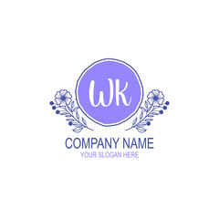 Initial WK Handwriting, Wedding Monogram Logo Design, Modern Minimalistic and Floral templates for Invitation cards
