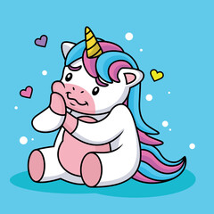 Unicorn Cartoon in Love with Cute Pose. Animal Nature Icon Concept Isolated Premium Vector.