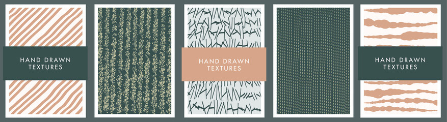 Set of abstract backgrounds and hand drawn textures. Vector illustration.