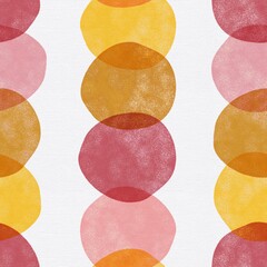 Modern art abstract seamless pattern. Contemporary Mod Art repeating background. Pink red gold orange textured circles, overlapping dots. Multi layered geometric minimalist design on canvas background
