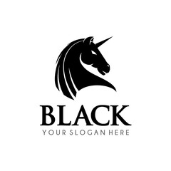 Black Horse Logo Design. Unicorn Horse Logo Vector Template
