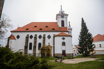 Fototapeta na wymiar Baroque saint Gothard church in old historic center of Cesky Brod, Central Bohemia, Czech Republic