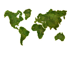 Green earth map with Icelandic moss isolated on a white background. Handmade map