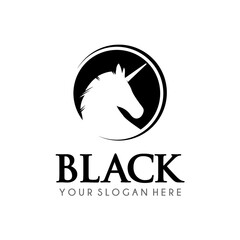 Black Horse Logo Design. Unicorn Horse Logo Vector Template