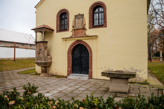 Renaissance Church Of The Holy Trinity, Prayer Room Of Evangelical Church Of Czech Brethren, Stone Hussites Altar, Jiraskovy Sady In Historic Center Of Cesky Brod, Czech Republic