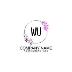 Initial WU Handwriting, Wedding Monogram Logo Design, Modern Minimalistic and Floral templates for Invitation cards