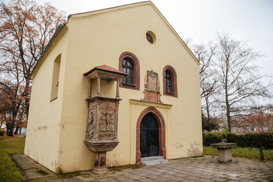 Renaissance Church Of The Holy Trinity, Prayer Room Of Evangelical Church Of Czech Brethren, Stone Hussites Altar, Jiraskovy Sady In Historic Center Of Cesky Brod, Czech Republic