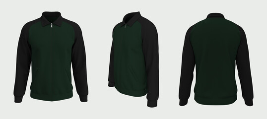 Harrington jacket mockup front and back views, 3d illustration, 3d rendering