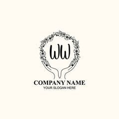 Initial WW Handwriting, Wedding Monogram Logo Design, Modern Minimalistic and Floral templates for Invitation cards