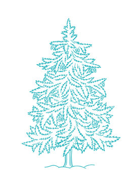 Fir tree. Conifer spruce. New year fir-tree. Hand drawn contour vector line sketch. Winter holiday.