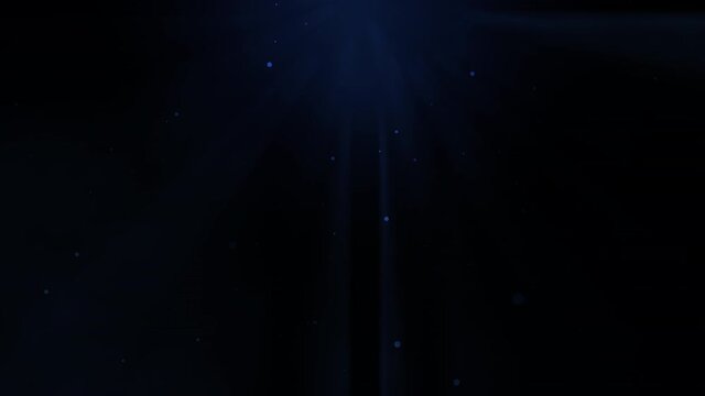 Dramatic dark ble light beam with flying flicker particles and smoke effect abstract background.	
