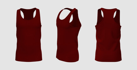 Blank crewneck sleeveless t-shirt mockup in front and back views, design presentation for print, 3d illustration, 3d rendering