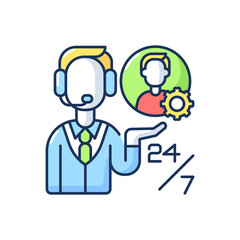 Fototapeta na wymiar Customer support RGB color icon. Professional call center, telemarketing business. Round the clock hotline, consultation services. Isolated vector illustration