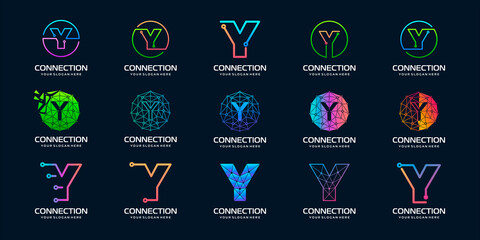 set of creative letter Y Modern Digital Technology Logo Design. The logo can be used for technology, digital, connection, electric company.