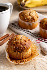 Banana Nut Muffin on Wooden Table
