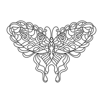 Butterfly. Page of coloring books for adults and older children. Hand-drawn butterfly pattern for design, relaxation and meditation.