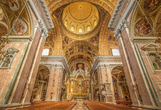 Naples, Italy - completed in 1750 and one of the finest example of italian Baroque, the Church of Ges&ugrave; Nuovo is a highlight in Naples. Here in particular it's interiors
