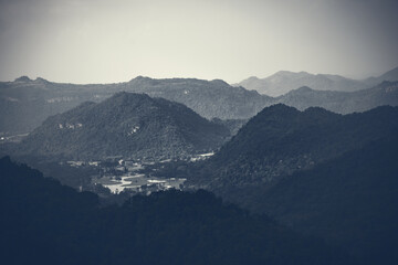Silhouette of mountains, Dark tone. Retro filter effects