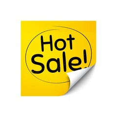 Hot Sale. Sticker note with offer message. Special offer price sign. Advertising Discounts symbol. Yellow sticker banner. Hot sale badge shape. Post note. Adhesive offer paper sheet. Vector