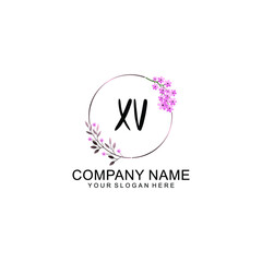 Initial XV Handwriting, Wedding Monogram Logo Design, Modern Minimalistic and Floral templates for Invitation cards