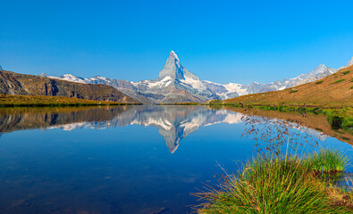 Scenic view on Bernese range above Bachalpsee lake. Popular tourist attraction. Location place...