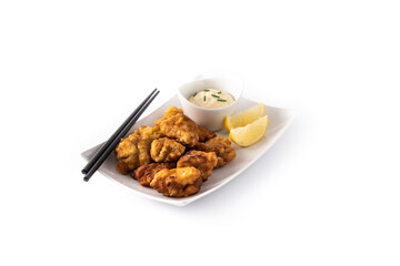 Spicy chicken karaage isolated on white background