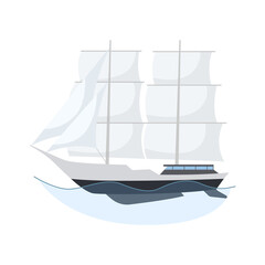 Sea sailboats ship of water carriage and maritime transport in modern flat design style. Sailing yacht on the sea waves