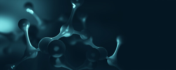 Abstract molecule model 3D illustration. Scientific research in molecular chemistry. Crystal lattice under a microscope