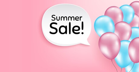 Summer Sale. Pink balloon vector background. Special offer price sign. Advertising Discounts symbol. Birthday balloon background. Summer sale speech bubble. Celebrate pink banner. Vector