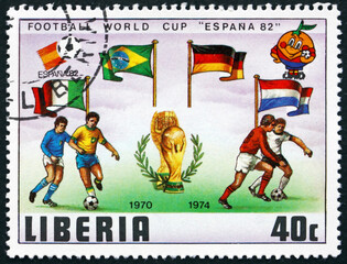 Postage stamp Liberia 1981 Soccer Players and Flags
