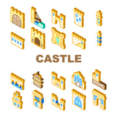 Castle Construction Collection Icons Set Vector Illustration