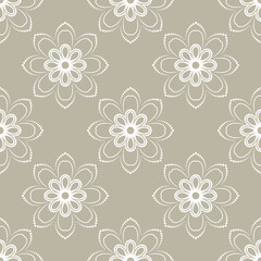 Fototapeta na wymiar Floral ornament. Seamless abstract classic background with white flowers. Pattern with repeating floral elements. Ornament for fabric, wallpaper and packaging