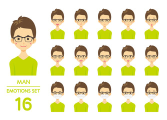 男性の表情イラスト16点セット