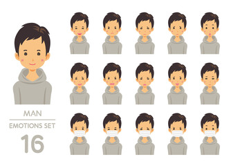 男性の表情イラスト16点セット