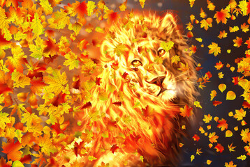 Golden autumn leaves lion maple