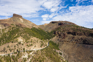 Aerial capture of the beautiful landscape of El Teide National Park, Tenerife