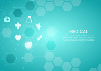 Abstract blue hexagon pattern background.Medical and science concept and health care icon pattern.