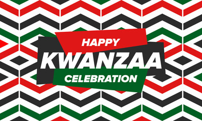 Fototapeta premium Kwanzaa Happy Celebration. African and African-American culture holiday. Seven days festival, celebrate annual from December 26 to January 1. Black history. Poster, card, banner and background. Vector