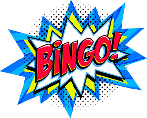 Bingo - lottery blue vector banner. Lottery game background in Comic pop-art style